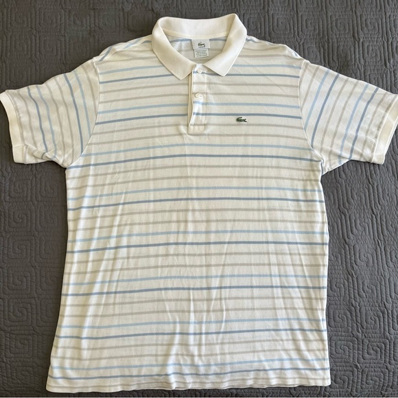 Lacoste Men's Polo Shirt in White with Blue Stripes - Picture 1 of 3